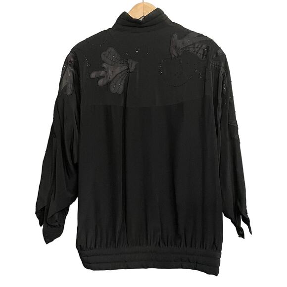 Gary Fabrikant Jacket Silk Shoulder pads Floral Embroidered Button Up Womens S - Picture 2 of 8